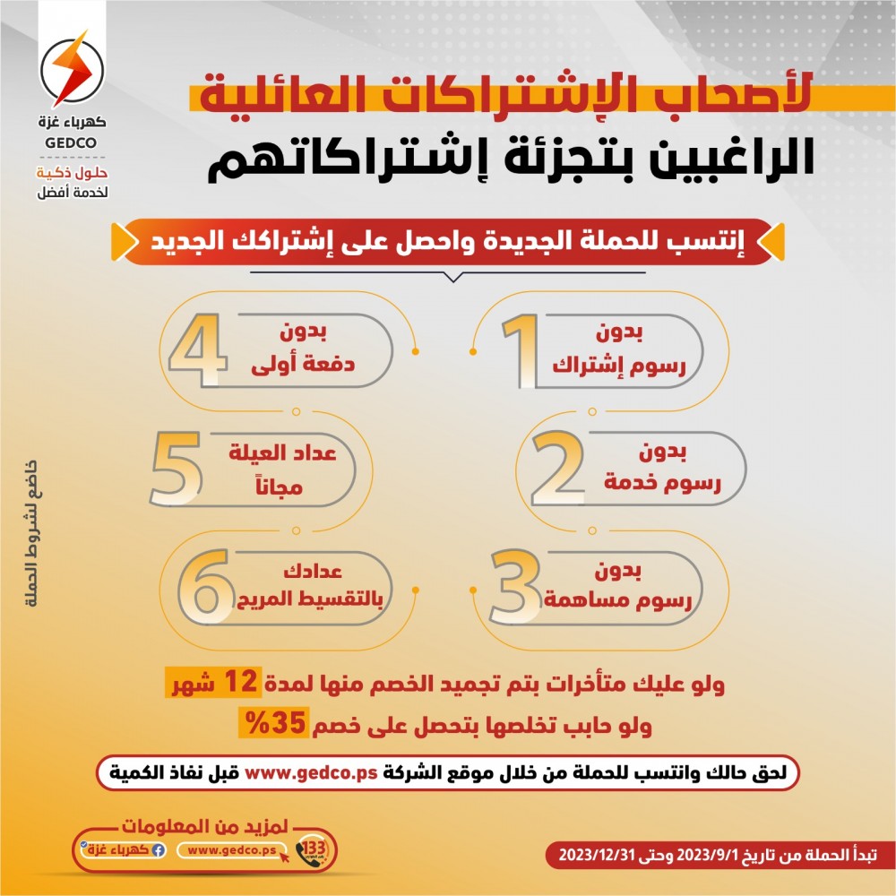 شركة الكهرباء تعلن حملة لتجزئة الاشتراكات العائلية