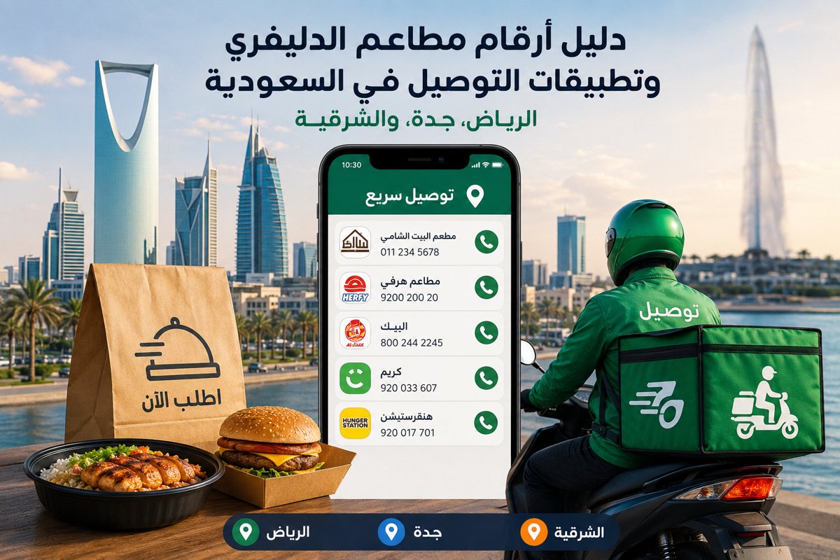 دليل أرقام مطاعم الدليفري وتطبيقات التوصيل في السعودية: الرياض، جدة، والشرقية