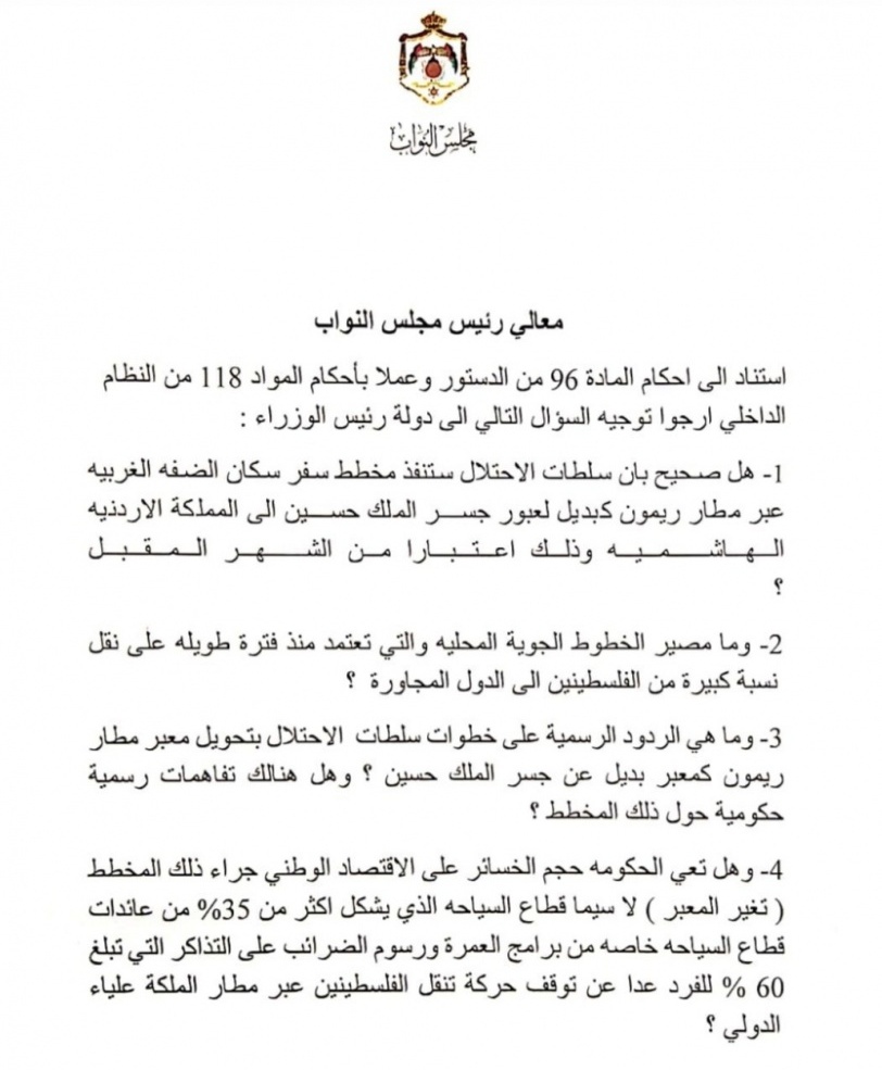 نائب اردني : المخططات الاسرائيلية ستلحق الضرر بإقتصاد المملكة ... تفاصيل